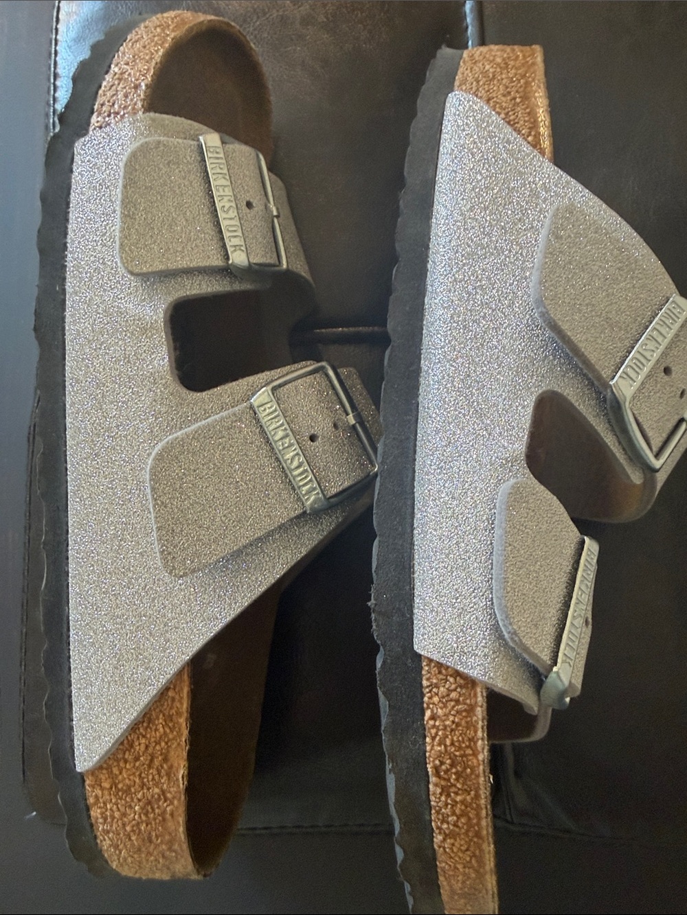 Birkenstock Silver Glitter Arizona Sandals with Dual Buckles Euro size 40 - Picture 6 of 11